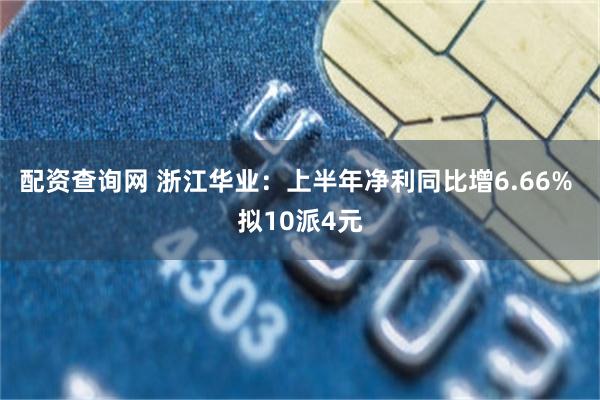配资查询网 浙江华业：上半年净利同比增6.66% 拟10派4元